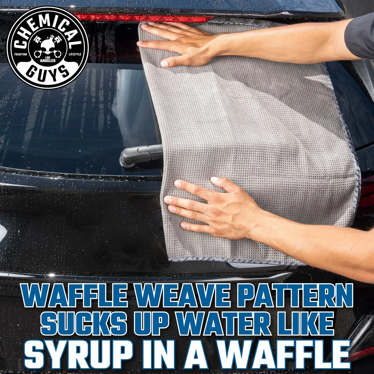 Chemical Guys Waffle Weave Gray Matter Microfiber Drying Towel 63cm x 91cm (25"x 36") | Scratch-Free Drying for Cars - view 4