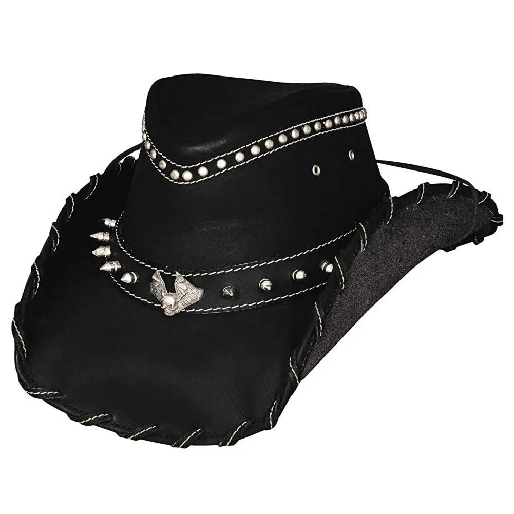 Bullhide Leather Collection Men's Iron Road Cowboy Hat 3 3/8" Brim, Black, Medium - main product image