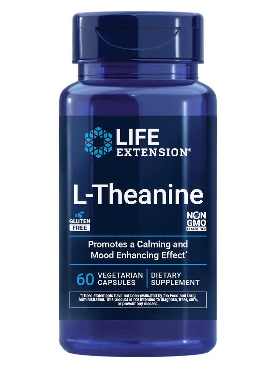 Life Extension L-Theanine 200 mg | Supports Relaxation & Mood, Vegetarian, Gluten-Free, Non-GMO, 60 Capsules - main product image