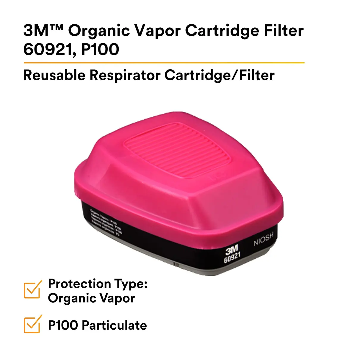 3M P100 Respirator Cartridge/Filter 60921 | NIOSH Approved, 1 Pair, OV/P100, Magenta/Black - view 2