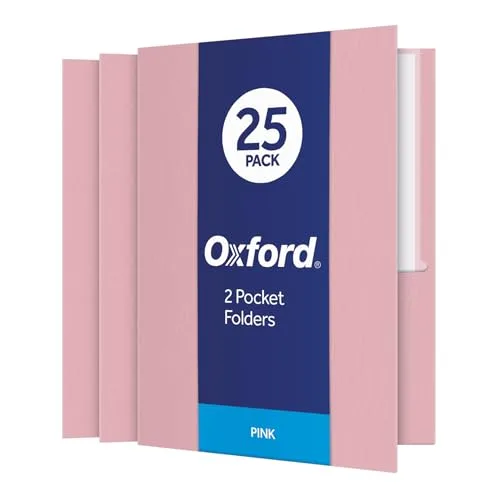Oxford Twin-Pocket Folders Textured Paper Letter Size Pink Holds 100 Sheets Box of 25 - main product image