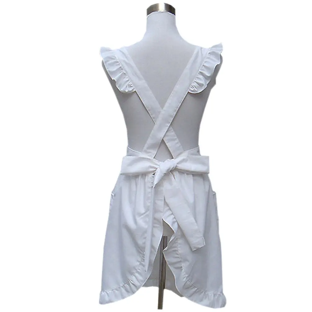 Hyzrz Vintage Cotton Apron | Retro Fancy Kitchen & Baking Apron with Pockets (White) - view 2