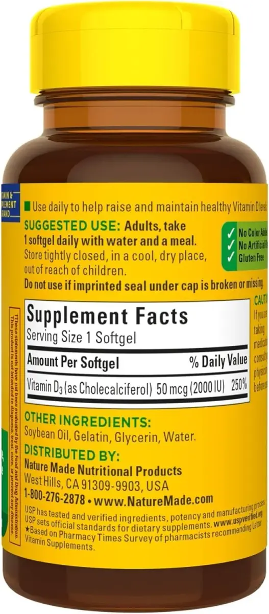 Nature Made Vitamin D3 2000 IU Liquid Softgels 270 Count (90 ea Pack of 3) | Supports Bone, Muscle & Immune Health - view 6