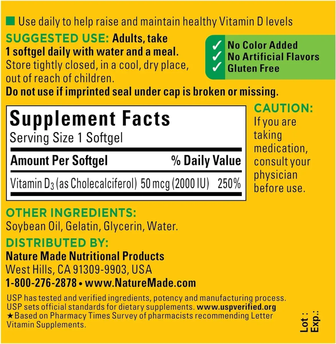 Nature Made Vitamin D3 2000 IU Liquid Softgels 270 Count (90 ea Pack of 3) | Supports Bone, Muscle & Immune Health - view 2