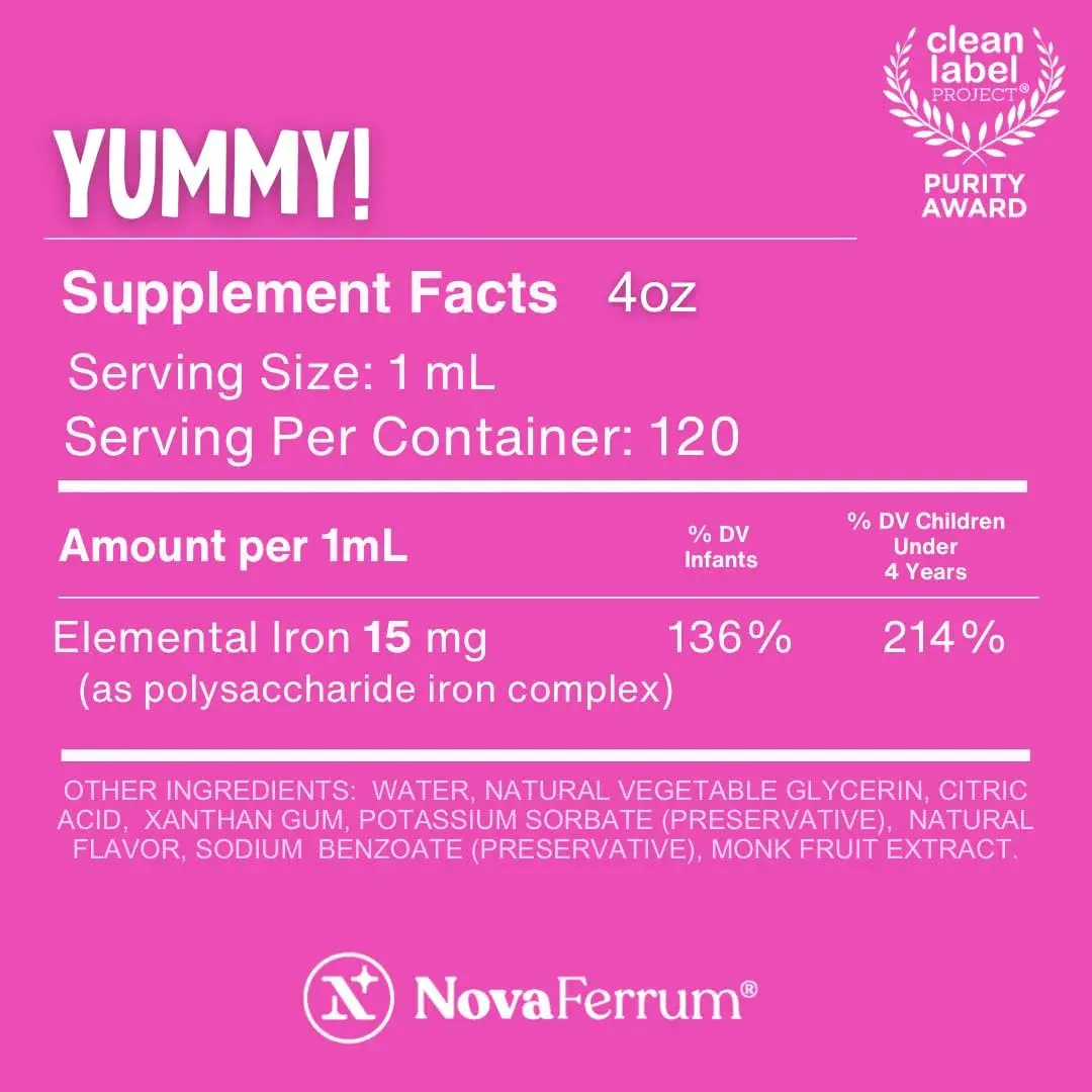 NovaFerrum Yummy Pediatric Drops Liquid Iron Supplement 15mg (4 Fl Oz / 120 mL) | Clinically Proven Safe & Effective Iron for Kids - view 3