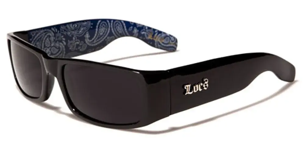 Locs Mens Hardcore Gangster Sunglasses Bandana Print Black W/ Blue Bandana Print | Polarized UV Protection - main product image