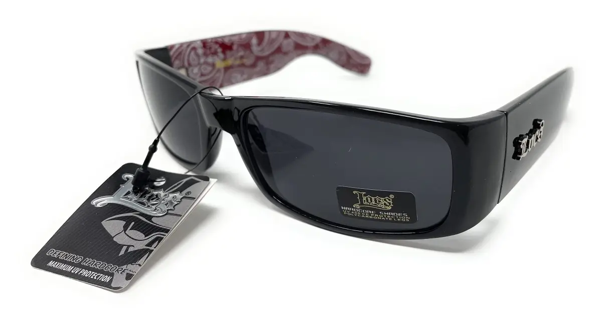 Locs Mens Hardcore Gangster Sunglasses Bandana Print Black/Red | Polarized UV Protection - view 2