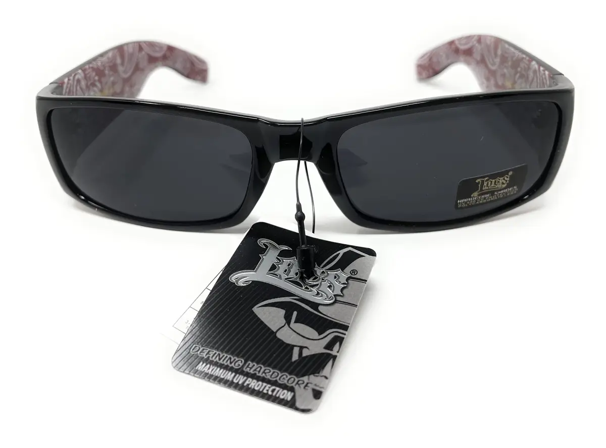 Locs Mens Hardcore Gangster Sunglasses Bandana Print Black/Red | Polarized UV Protection - view 3