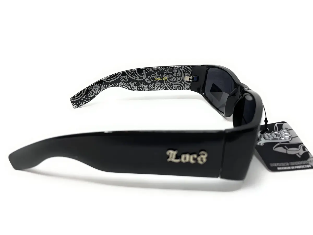 Locs Mens Hardcore Wrap Around Sunglasses with Bandana Print Inside, Black - Black Inside, Medium | UV Protection for Outdoor Sports - view 5