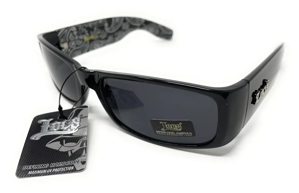 Locs Mens Hardcore Wrap Around Sunglasses with Bandana Print Inside, Black - Black Inside, Medium | UV Protection for Outdoor Sports - view 2