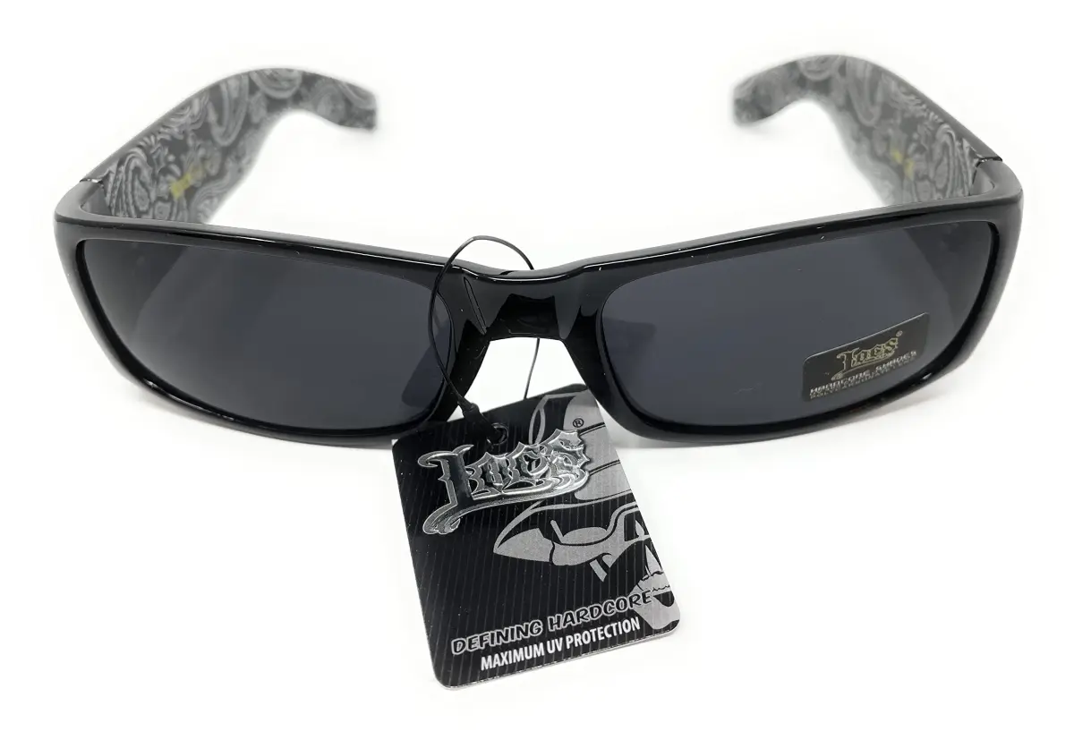 Locs Mens Hardcore Wrap Around Sunglasses with Bandana Print Inside, Black - Black Inside, Medium | UV Protection for Outdoor Sports - view 3