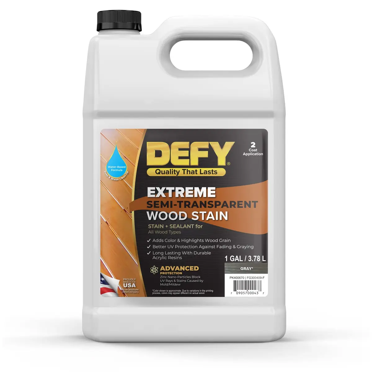 DEFY Extreme Semi-Transparent Outdoor Wood Stain and Sealer in One, Gray, 1 Gallon | UV & Water Resistant for All Wood Types - main product image