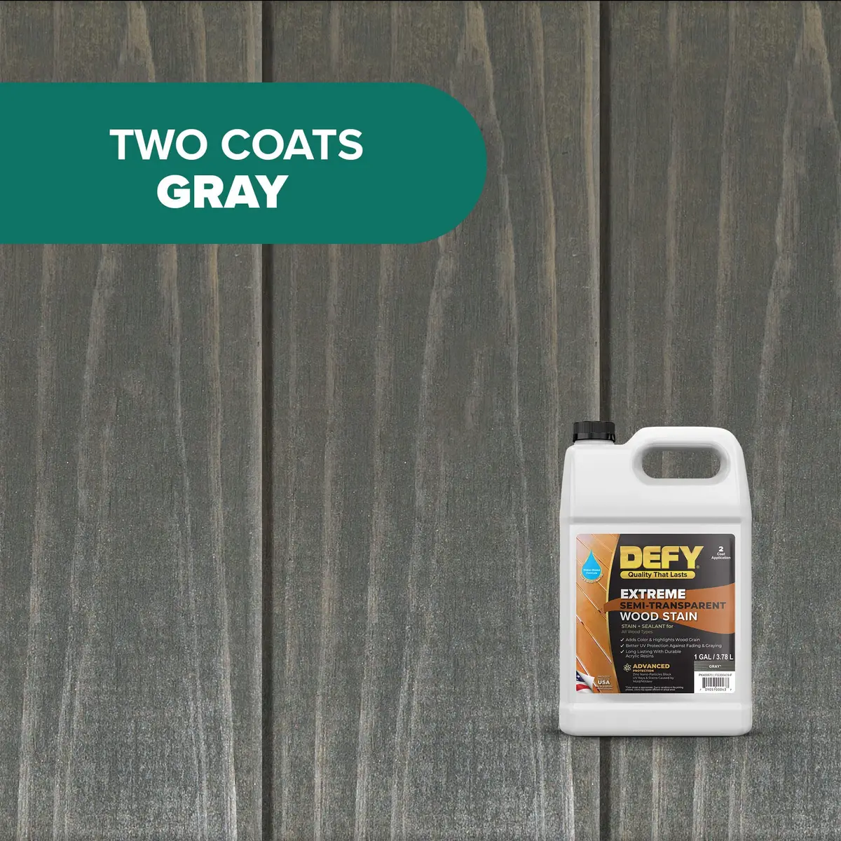 DEFY Extreme Semi-Transparent Outdoor Wood Stain and Sealer in One, Gray, 1 Gallon | UV & Water Resistant for All Wood Types - view 3