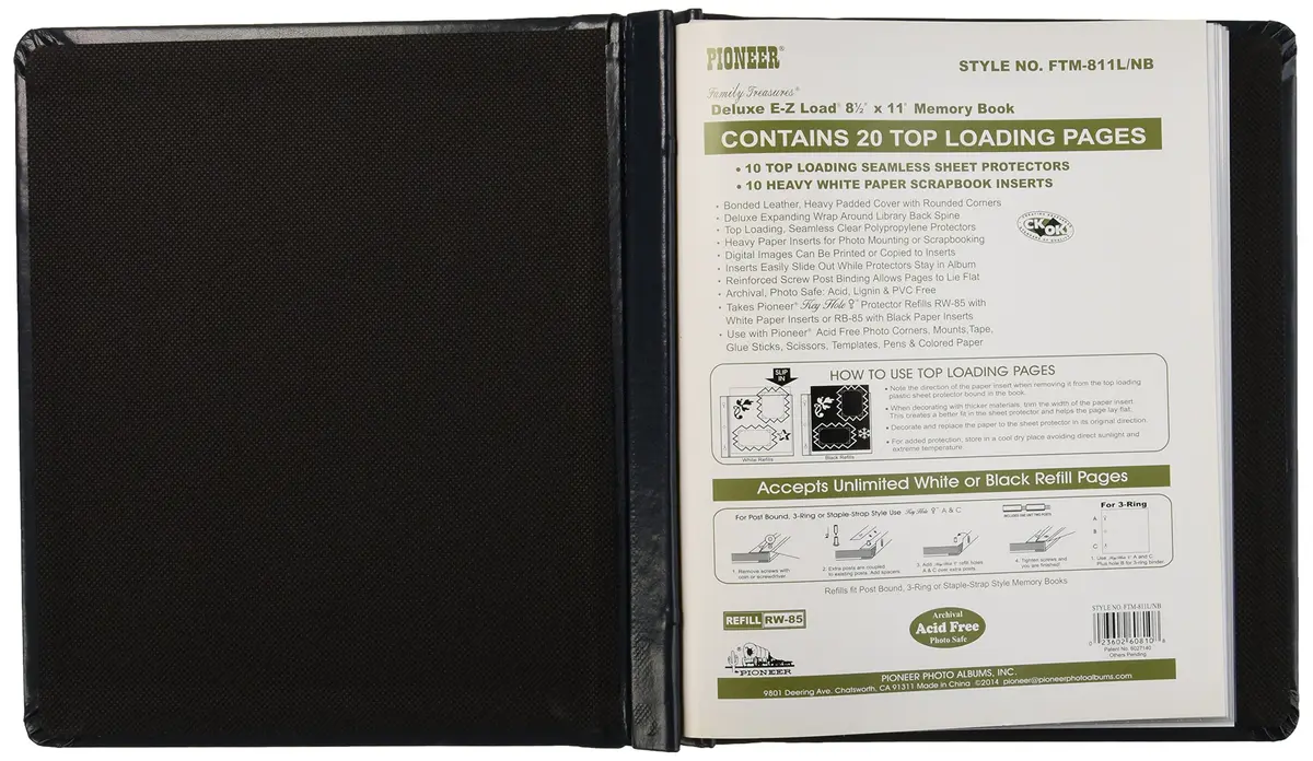 Pioneer Photo Albums 20-Page Family Treasures Deluxe Navy Blue Bonded Leather Cover Scrapbook for 8.5 x 11-Inch Pages - view 2