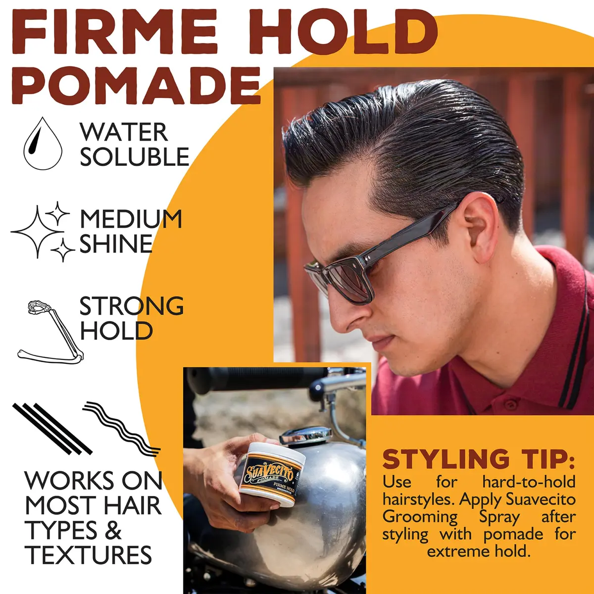 Suavecito Pomade Firme (Strong) Hold 4 oz | Water-Based Wax Like Flake Free Hair Gel for Men & Women - view 5