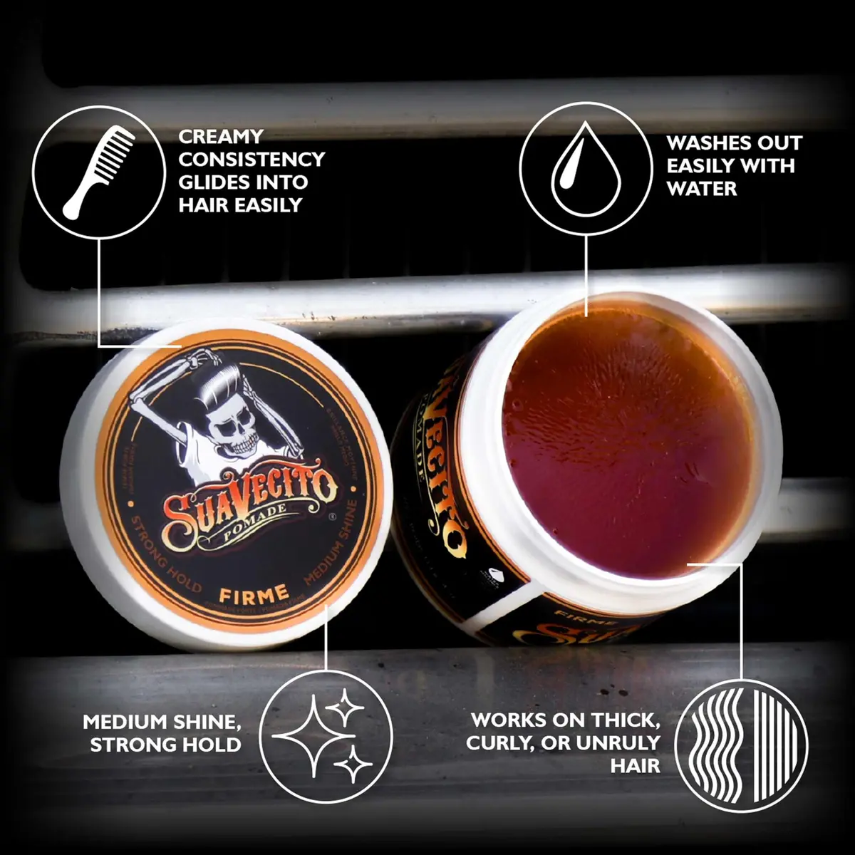 Suavecito Pomade Firme (Strong) Hold 4 oz | Water-Based Wax Like Flake Free Hair Gel for Men & Women - view 2
