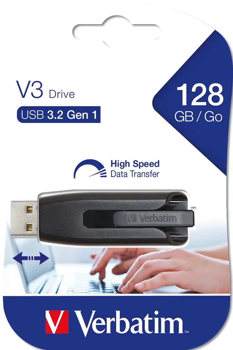 Verbatim 128GB USB 3.0 Store 'n' Go V3 Flash Drive - Gray | Cap-Less & PC/Mac Compatible - view 6