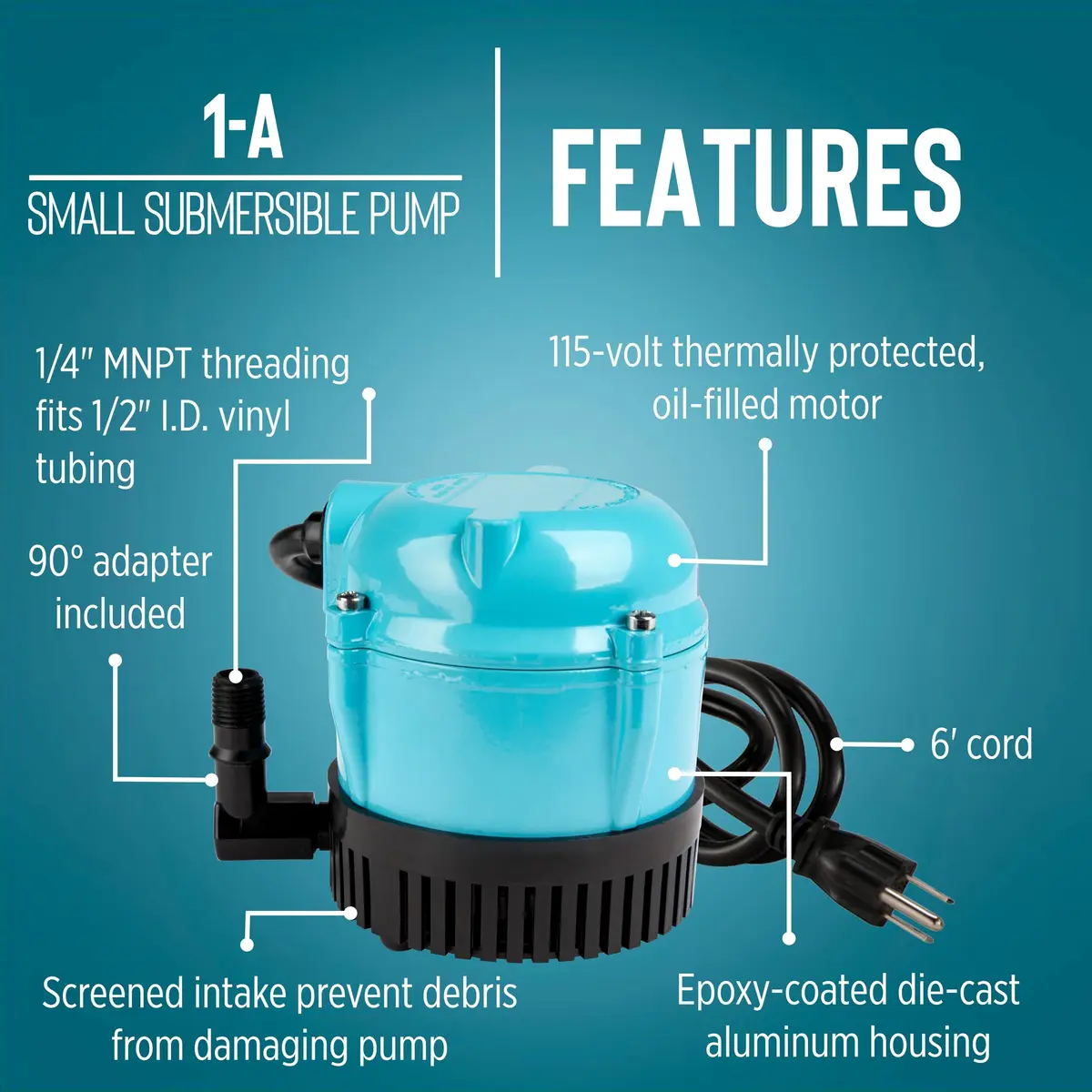Little Giant 1-A 115V Submersible Pump 170 GPH | Continuous Use, Compact & Durable - view 3