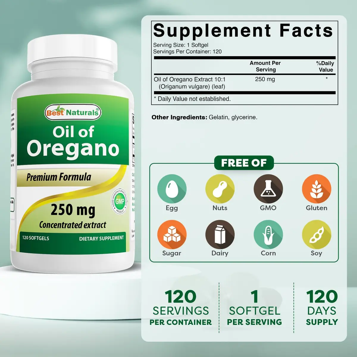 Best Naturals Oregano Oil 250 Mg Softgels 120Count | Supports Immune & Digestive Health - view 2