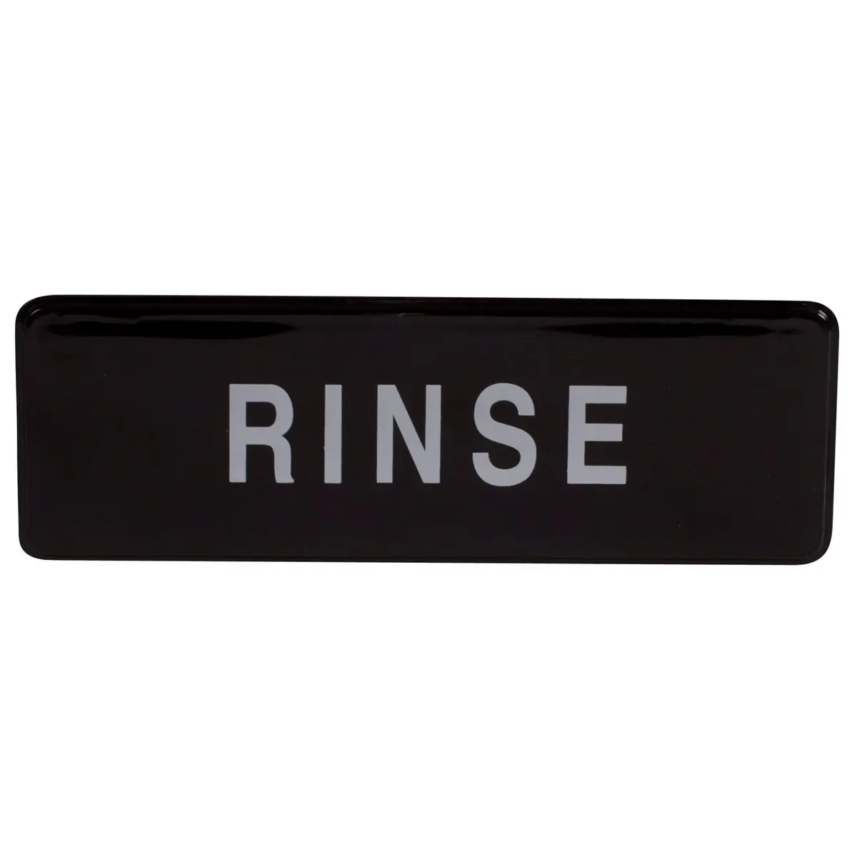 Winco Signage Rinse 3" x 9" Black | Clear Facility Sign for Safety & Organization - main product image