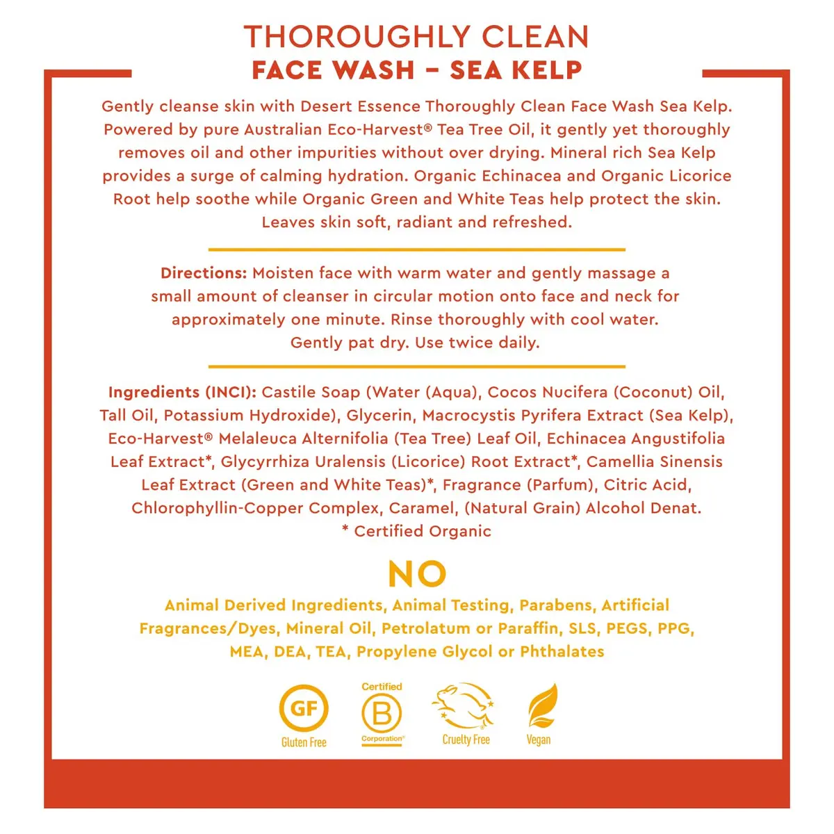 Desert Essence Thoroughly Clean Sea Kelp Face Wash 250ml (8.5 Fl Oz) | Gentle Daily Formula with Tea Tree Oil - view 2