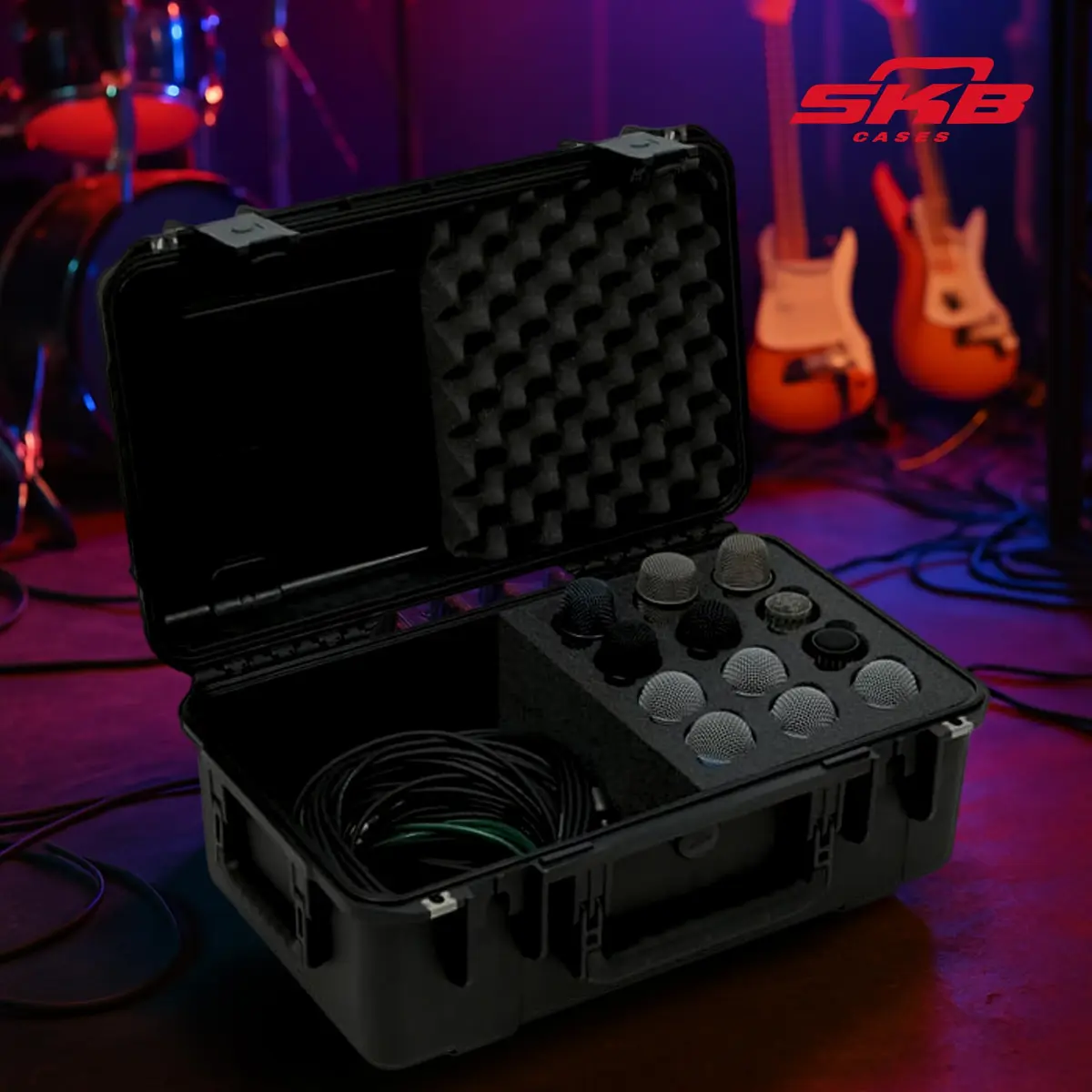 SKB iSeries Injection Molded Microphone Case for 12 Mics with Storage Compartment | Waterproof, Durable, Professional Audio Gear Protection - view 4