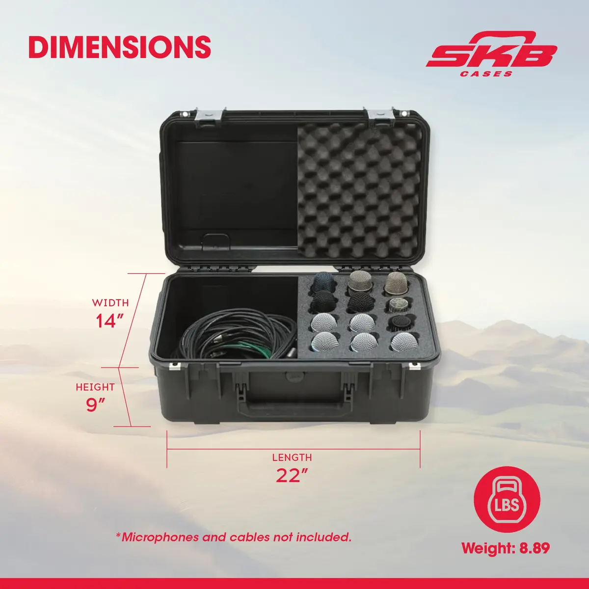 SKB iSeries Injection Molded Microphone Case for 12 Mics with Storage Compartment | Waterproof, Durable, Professional Audio Gear Protection - view 2