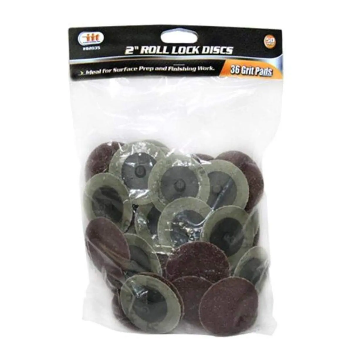 IIT 82035 Tool 2" 36 Grit Roll Lock Sanding Discs (50 PC) | Aluminum Oxide for Rust Removal & Surface Prep - main product image