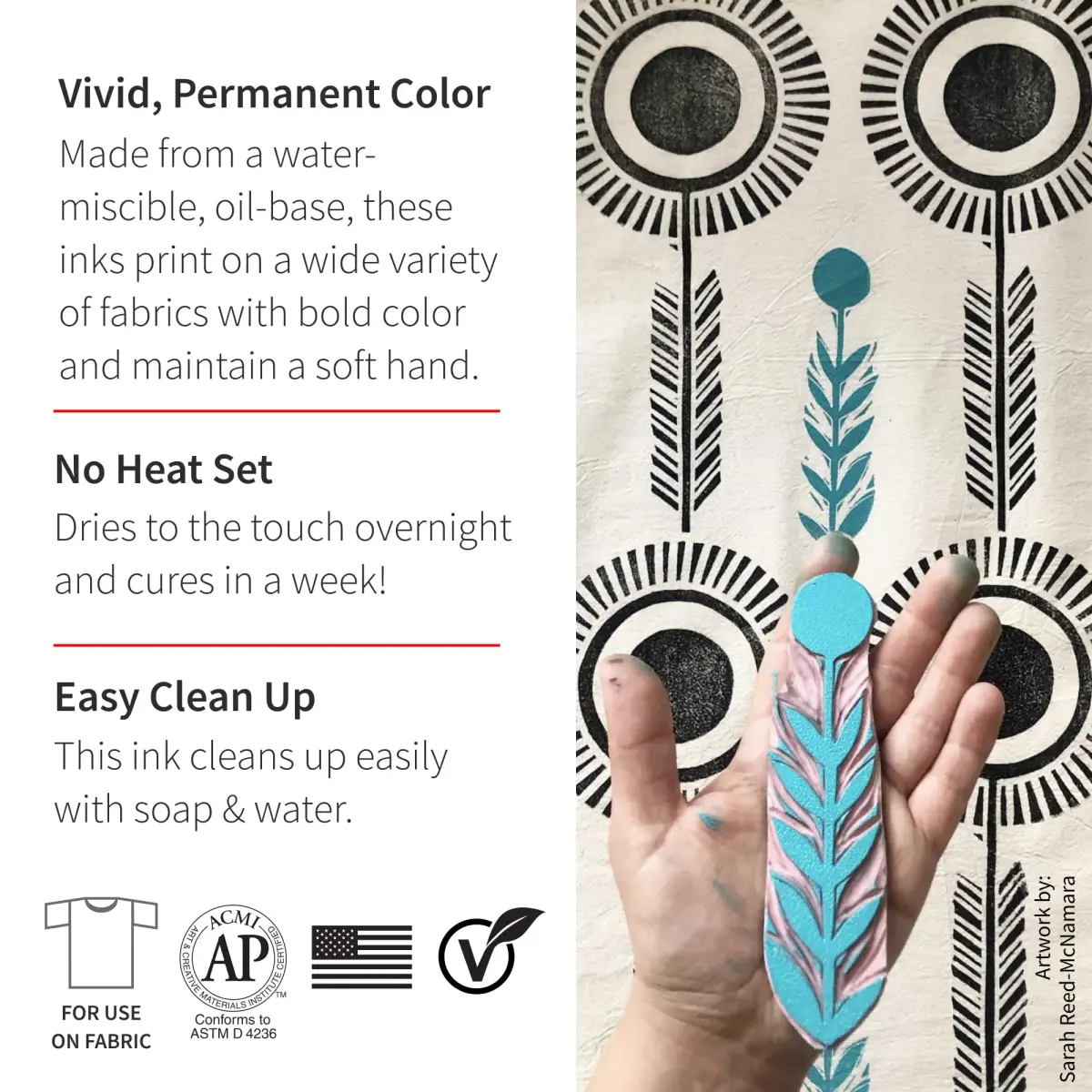 Speedball Fabric Block Printing Ink, Black, 74ml (2.5 fl oz) | Permanent, Water-Washable, No Heat Required - view 2