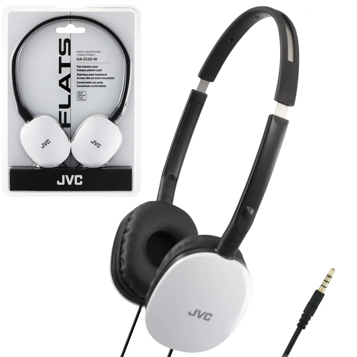 JVC Flats On-Ear Wired Headphones White | 30mm Driver, Foldable Design, 3.5mm Jack - main product image
