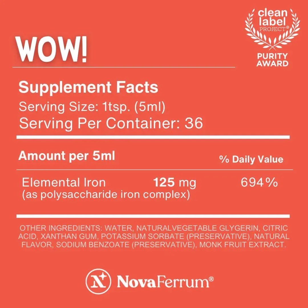 NovaFerrum Wow 125 High Potency Liquid Iron Supplement 156 ml (6 Fl Oz) | Clinically Proven for Adults - view 3