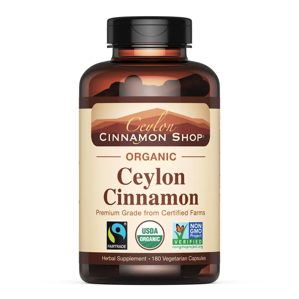 Ceylon Cinnamon Shop Organic Ceylon Cinnamon Capsules 180 Count | USDA Certified Supplement for Daily Wellness - main product image