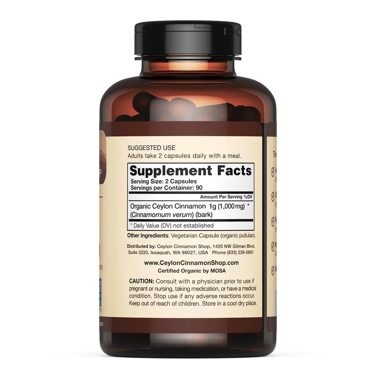 Ceylon Cinnamon Shop Organic Ceylon Cinnamon Capsules 180 Count | USDA Certified Supplement for Daily Wellness - view 4