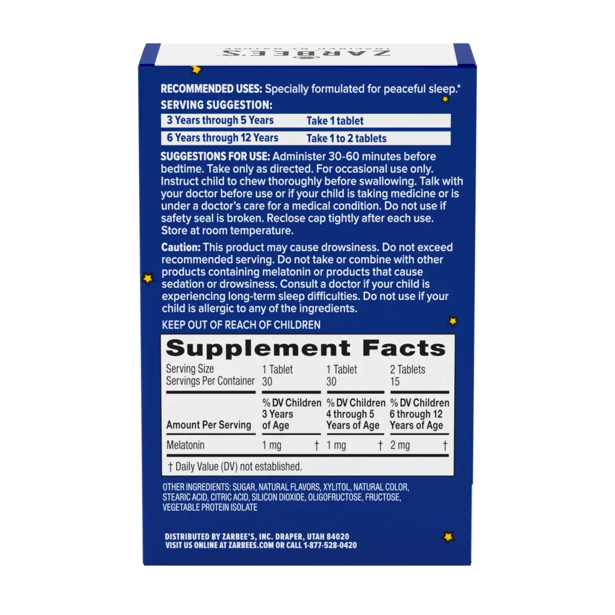 Zarbee's Naturals Children's Sleep Chewable Tablets with Melatonin, Natural Grape Flavor, 30 Count (1 mg Melatonin per Tablet) - view 8