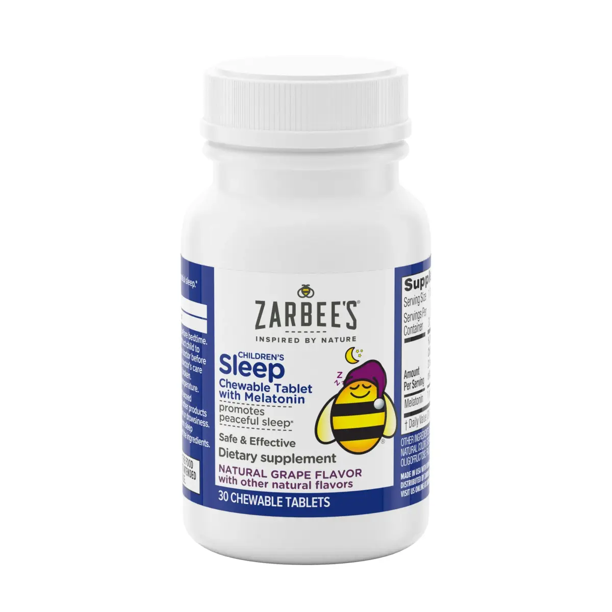 Zarbee's Naturals Children's Sleep Chewable Tablets with Melatonin, Natural Grape Flavor, 30 Count (1 mg Melatonin per Tablet) - view 2