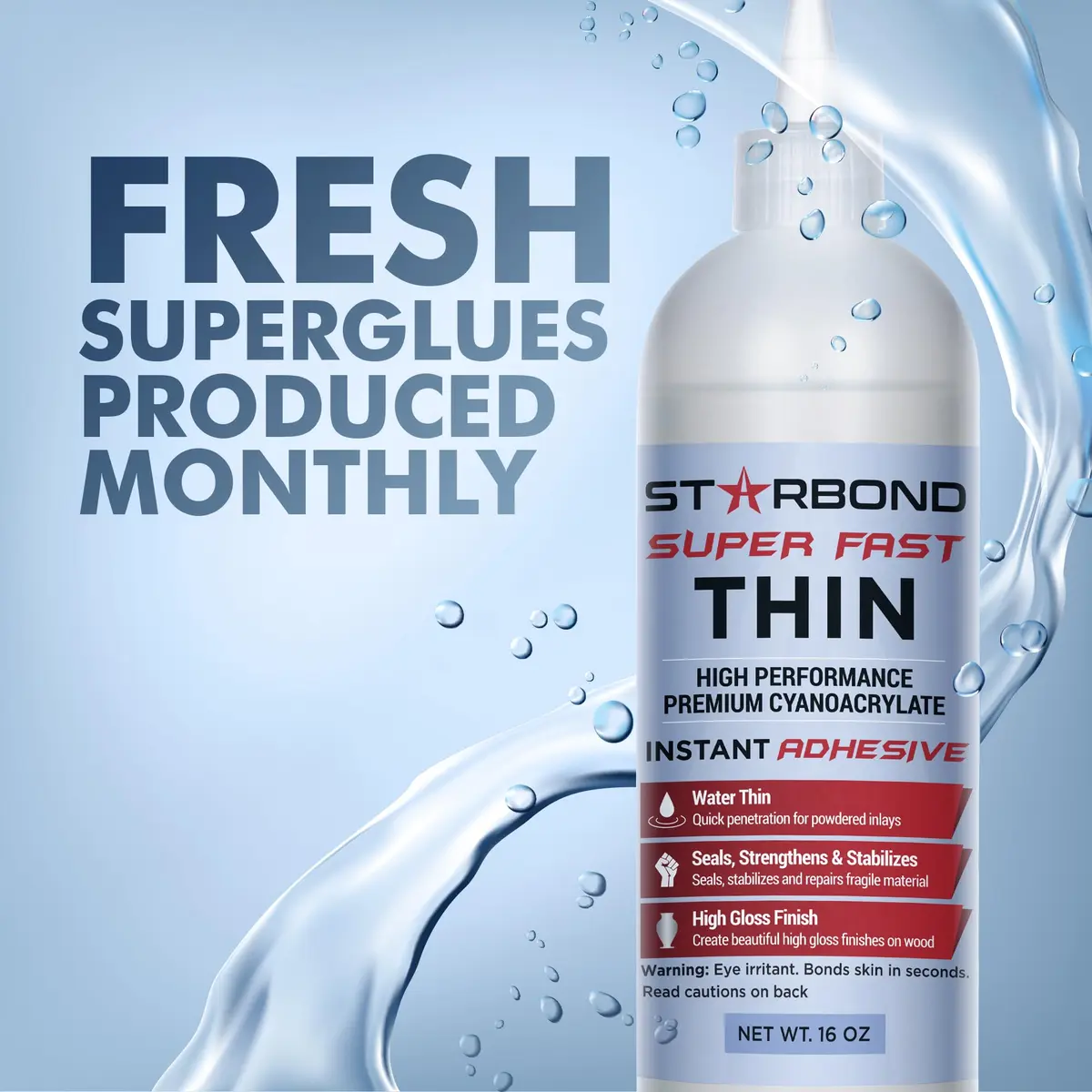 Starbond Super Fast Thin CA Glue 16 oz | Penetrates Micro-Fractures, Ideal for Woodworking & Model Building - view 2