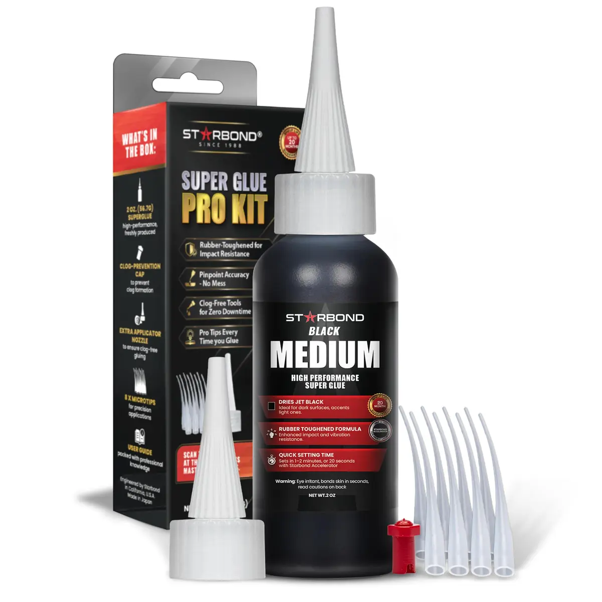 STARBOND Black Medium CA Glue 2oz | Impact & Shock Absorbing Super Glue for Wood & Hobby - main product image