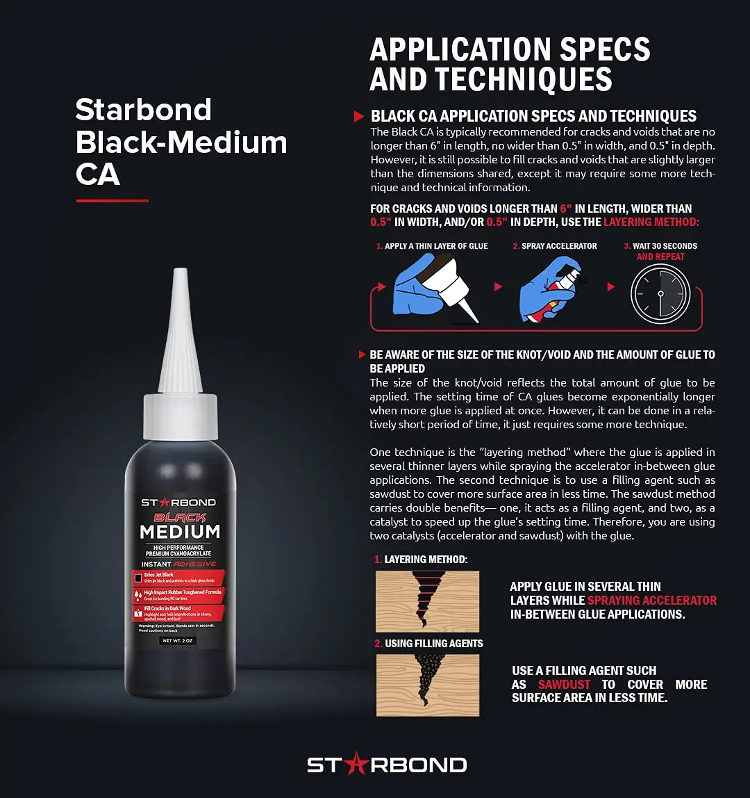 STARBOND Black Medium CA Glue 2oz | Impact & Shock Absorbing Super Glue for Wood & Hobby - view 6