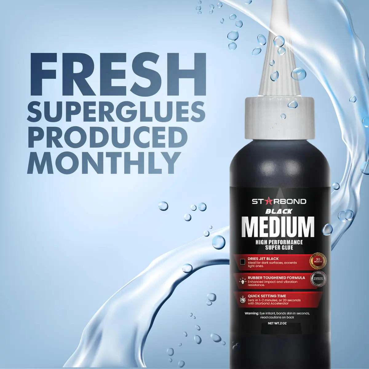 STARBOND Black Medium CA Glue 2oz | Impact & Shock Absorbing Super Glue for Wood & Hobby - view 2