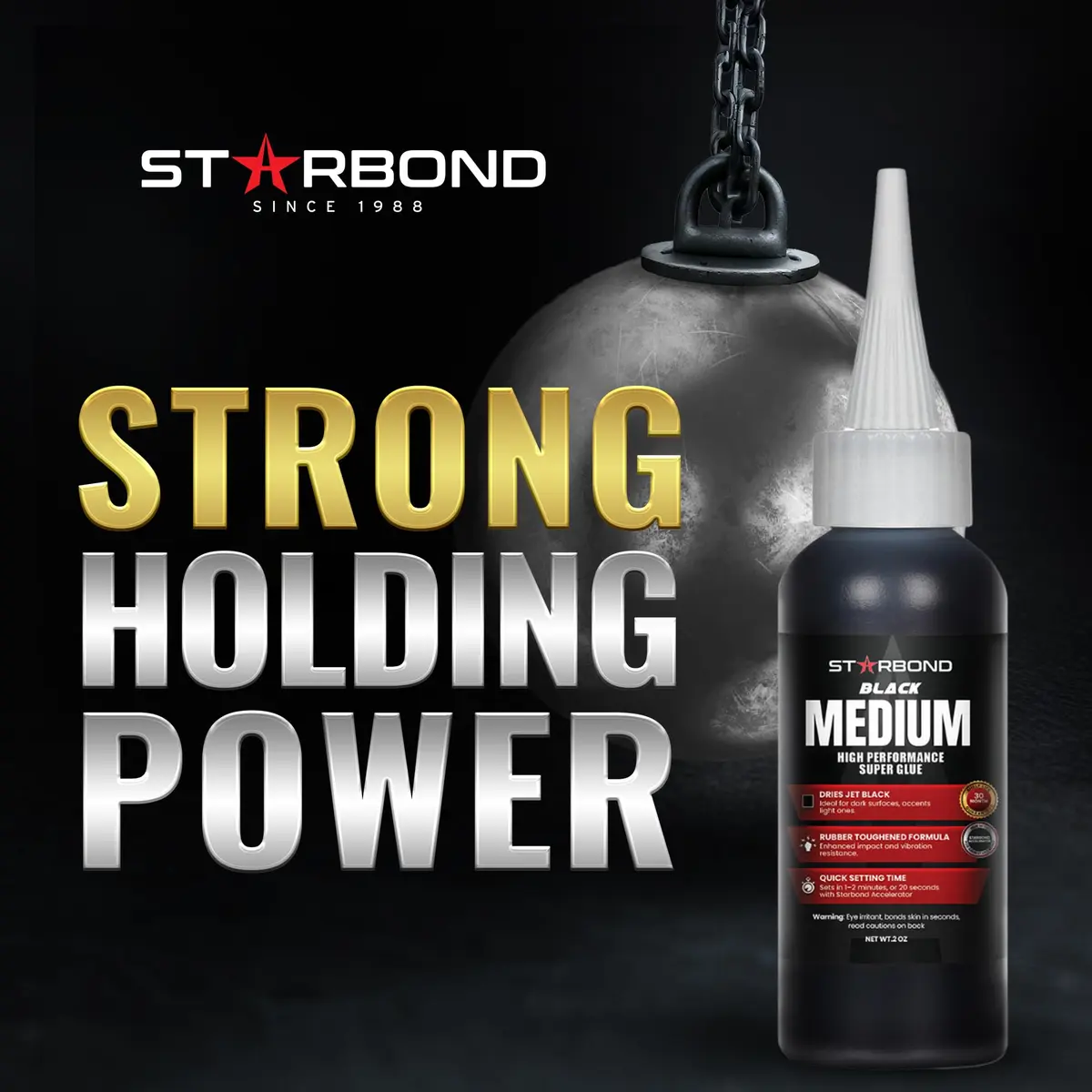 STARBOND Black Medium CA Glue 2oz | Impact & Shock Absorbing Super Glue for Wood & Hobby - view 3
