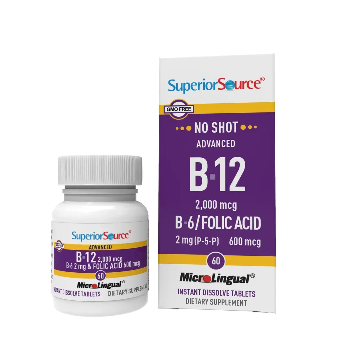 Superior Source No Shot Advanced B-12 2000 mcg, B-6, Folic Acid | MicroLingual Sublingual Tablets - main product image