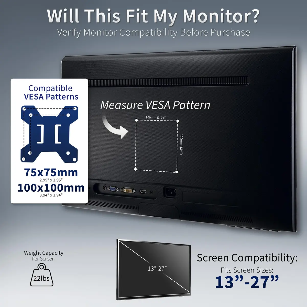 VIVO Dual Monitor Stand for 13-27 Inch Screens | Fully Adjustable, Heavy-Duty, VESA Compatible - view 7