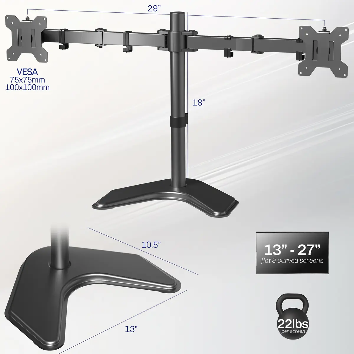 VIVO Dual Monitor Stand for 13-27 Inch Screens | Fully Adjustable, Heavy-Duty, VESA Compatible - view 3