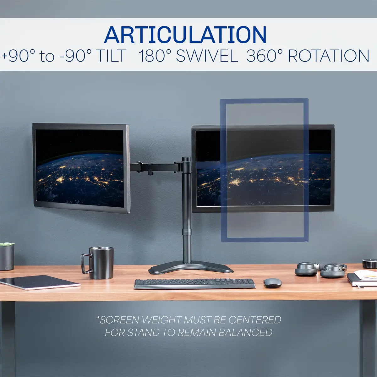 VIVO Dual Monitor Stand for 13-27 Inch Screens | Fully Adjustable, Heavy-Duty, VESA Compatible - view 4