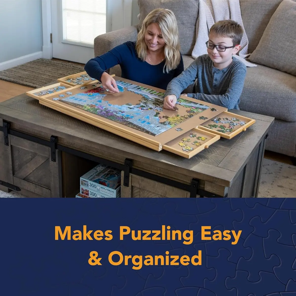 Bits and Pieces Large 1000 Piece Puzzle Board with Drawers | Wooden Puzzle Organizer for Adults & Kids - view 4