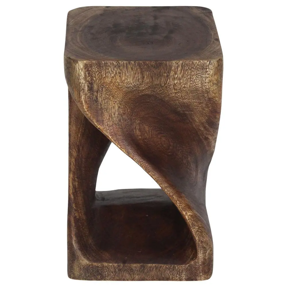 Haussmann Twist Side Table, Mocha | Handcrafted Solid Wood Sculpture (10x10x16 in) - main product image