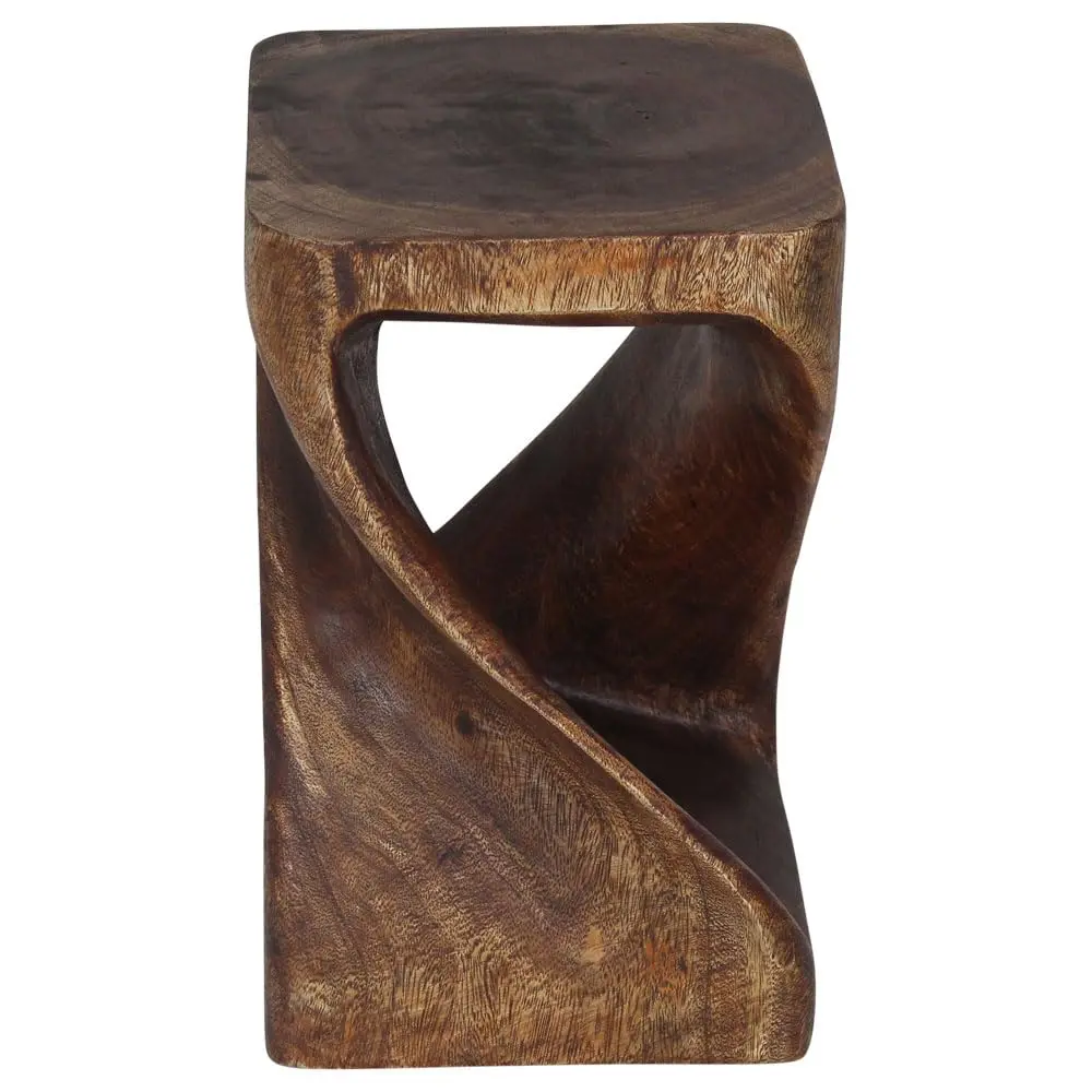 Haussmann Twist Side Table, Mocha | Handcrafted Solid Wood Sculpture (10x10x16 in) - view 5