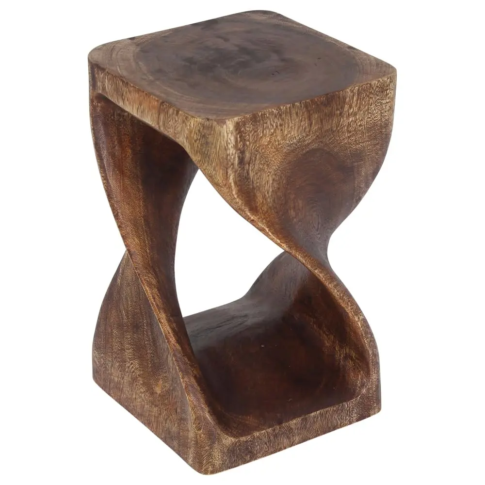 Haussmann Twist Side Table, Mocha | Handcrafted Solid Wood Sculpture (10x10x16 in) - view 7