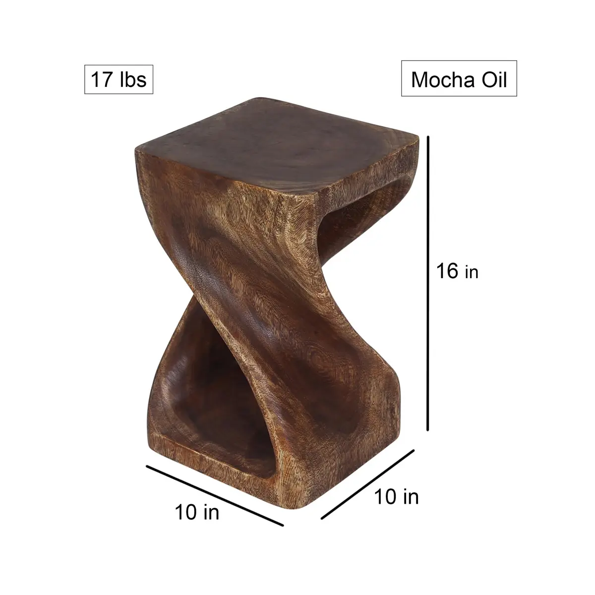 Haussmann Twist Side Table, Mocha | Handcrafted Solid Wood Sculpture (10x10x16 in) - view 2