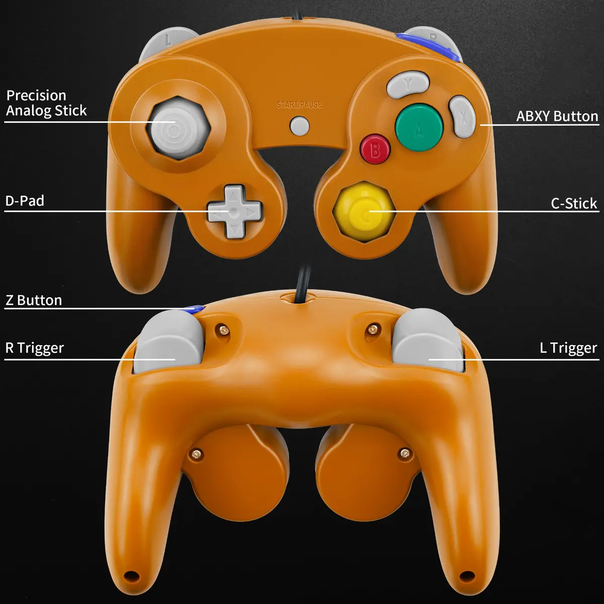 Cirka Wired Controller for GameCube & Wii - Orange | Dual Analog Joysticks & Vibration - view 5